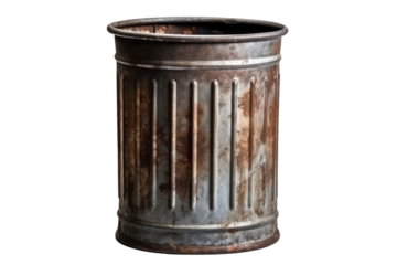 old rusty metal trash can isolated on white or transparent png