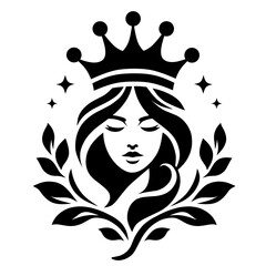 Queen crown logo decorated with leaves