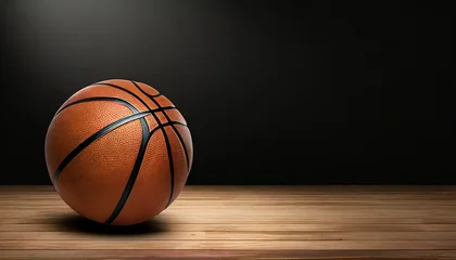 Foto op Plexiglas basketball on the hardwood with black copy space above xxl © William