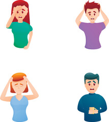 Human emotion icons set cartoon vector. People with emotion of confusion. Body language concept