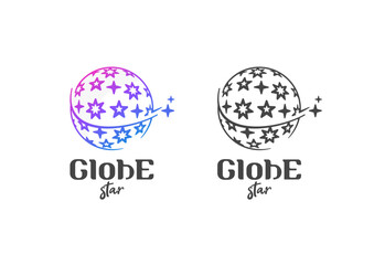 Star globe shape with a star flying around vector logo design