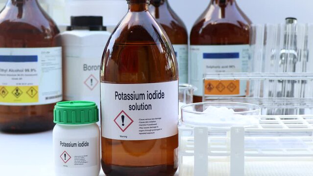 Potassium iodide in chemical container , chemical in the laboratory and industry, Raw materials used in production or analysis