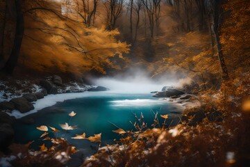 Fototapeta na wymiar waterfall in autumn generated by AI technology