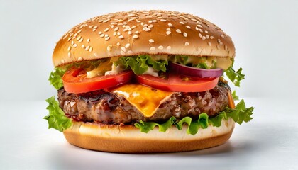 juicy hamburger on white background
