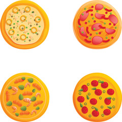 Fresh pizza icons set cartoon vector. Traditional italian fast food. European snack