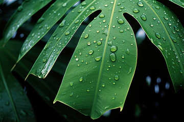 leaf with water drops. Generative Ai