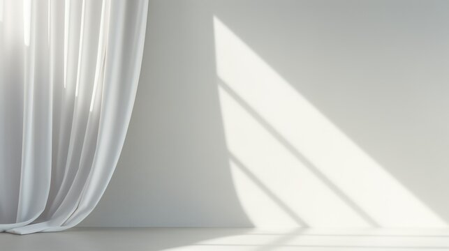 Sunlight creates geometric shadows near elegant white curtains. © KrikHill