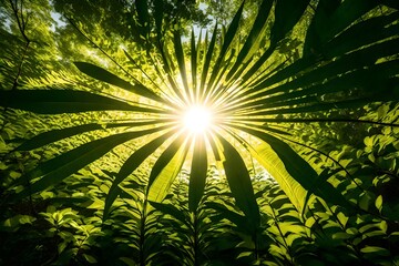 sun rays through the trees generated by AI technology