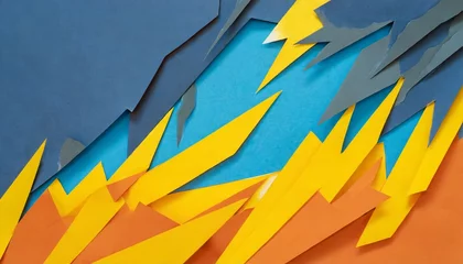 Foto auf Alu-Dibond handmade paper cutout pop art comic background cartoon flat style in yellow orange and blue color lightning concept © Joseph