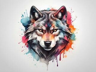 wall art of wolf with color - obrazy, fototapety, plakaty