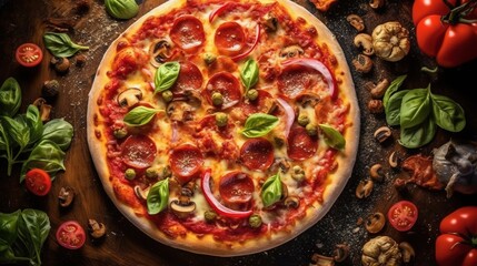 Fototapeta na wymiar top view Italian classic pizza
