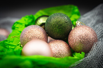  christmas tree ornaments balls close up
