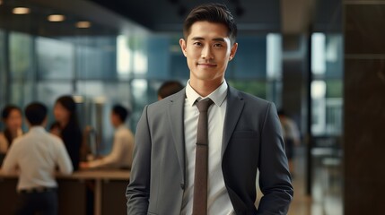 Fototapeta premium a proud Asian man standing in a company offic