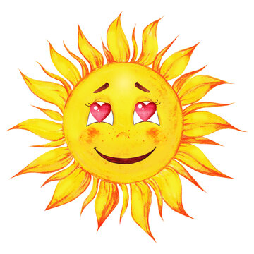 Smiling cartoon sun with heart-shaped eyes.