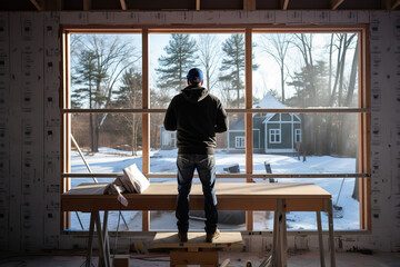 Man installing windows in a new home, demonstrating the expertise and precision of a professional contractor