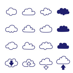 Vector illustration, Clouds collection set. Concept - computing web and app, weather.