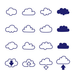 Vector illustration, Clouds collection set. Concept - computing web and app, weather.