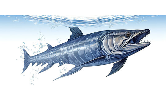 blue barracuda swimming underwater, open mouth clip art preview