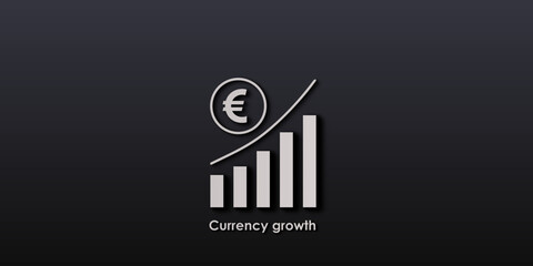 Vector illustration. Currency growth concept. Finance, Economics, Trade and Investment, Euro. Poster or banner for the site.