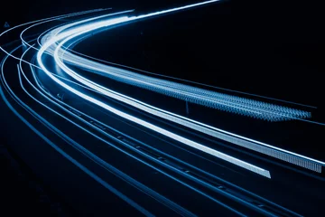 Poster Im Rahmen blue car lights at night. long exposure © Krzysztof Bubel