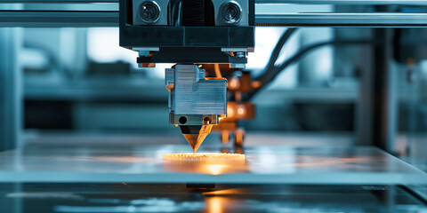 3D printer in action, creating a small object, symbolizing innovation and technology