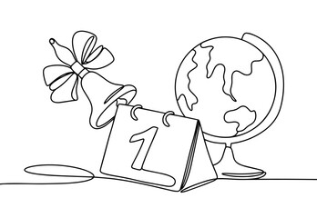 Calendar. Bell. Globe. One line