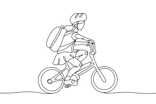 continuous line drawing of person riding bicycle clip art preview