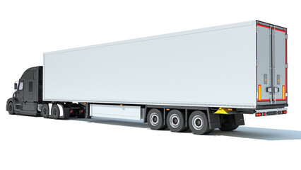 Truck with Reefer Refrigerator Trailer 3D rendering on white background