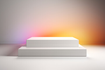 Stylish white podium on a gradient background with warm sunset hues, perfect for modern product showcases