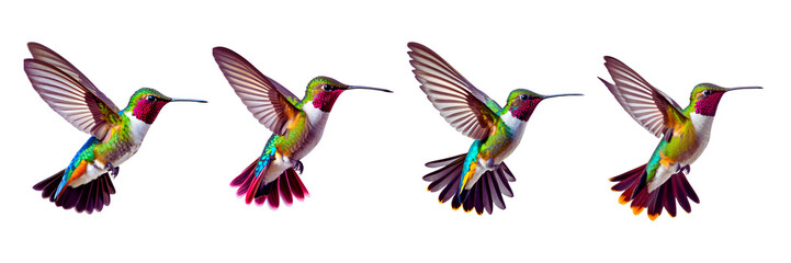 Obraz premium Set of hummingbird in flaying, isolated over on a white background