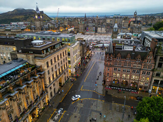 EDINBURGH, SCOTLAND aerial View of St Andrew's square, Edinburgh, Scotland, from the top of...