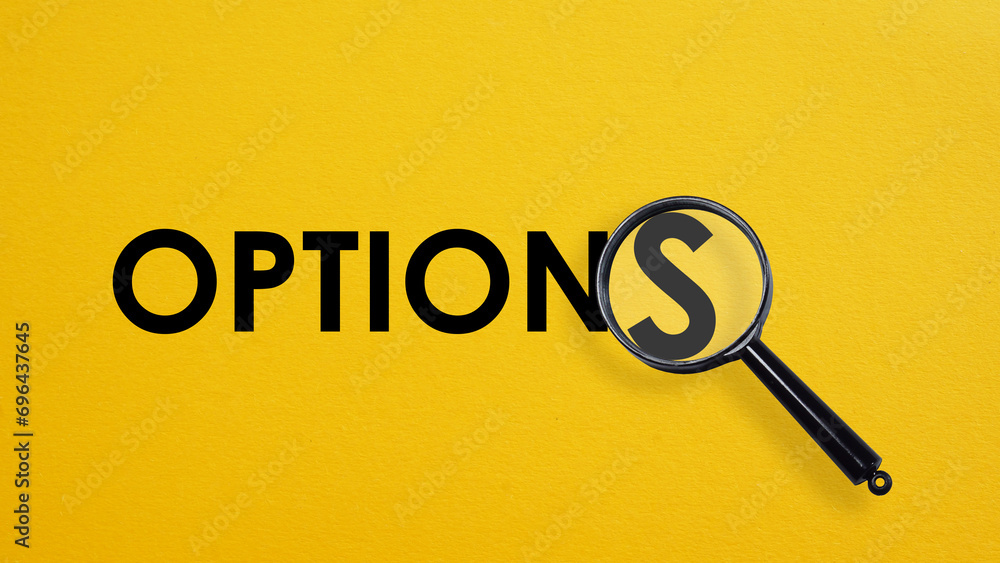 Poster explore your options is shown using the text and photo of magnifying glass