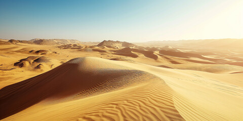 Fototapeta na wymiar Serene Desert Landscape Under Clear Blue Sky