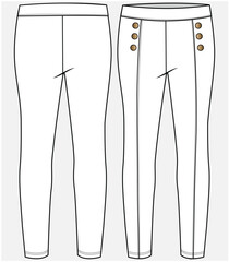 PONTE ROMA PANTS WITH CUT AND SEW DETAIL AND BUTTON DETAIL DESIGNED FOR TEEN AND KID GIRLS IN VECTOR ILLUSTRATION FILE