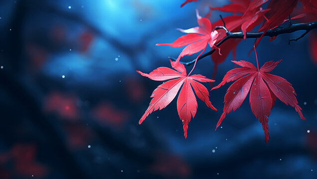 Fototapeta Red maple leaf wallpaper background. Autumn summer theme background art, fall colors with leaves. 4 seasons