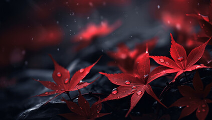 Red maple leaf wallpaper background. Autumn summer theme background art, fall colors with leaves. 4 seasons