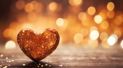 Fototapeta premium Shining golden heart shaped glitter background colorful glowing particles romantic