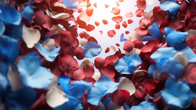 red and blue rose petals falling heart wedding