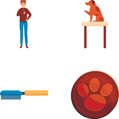 Pet grooming icons set cartoon vector. Animal grooming salon. Pet care