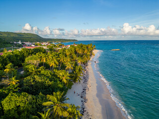 Guadeloupe - Marie Galante - Amazing caribbean beach with many colors from drone view