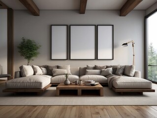 Japanese, minimalist style home interior design of modern living room