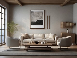 Japanese, minimalist style home interior design of modern living room