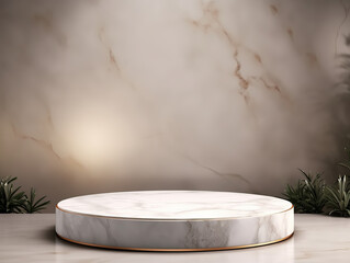 Abstract marble stone podium and product pedestal, beige marble.