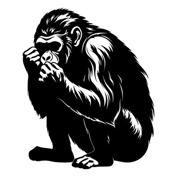 Monkey silhouette black and white vector design.