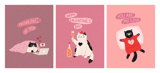 Valentine's Day and Love greeting cards with cute cats.
