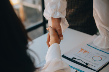 Meeting and greeting concept, Two confident Business handshake and business people after discussing...