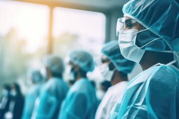 Team surgeon at work in operating room. Group of surgeons in operating room with surgery equipment, A team of doctors in the hospital, Background with selective focus, AI Generated