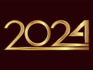 vector illustration depicting the golden symbol of the new year 2024 on a dark background for the design of banners, emblems and signs