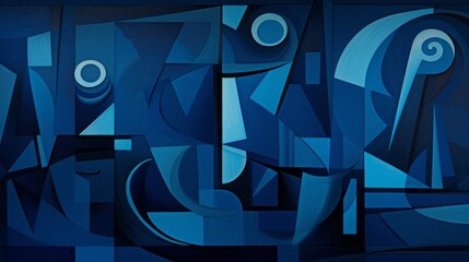 face of a woman in cubist style on blue background