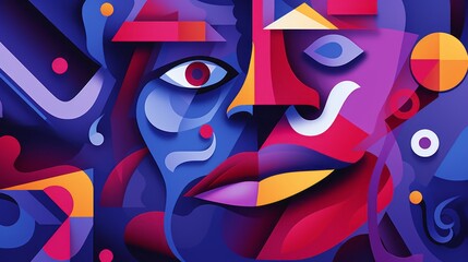 face of a woman in cubist style on  background